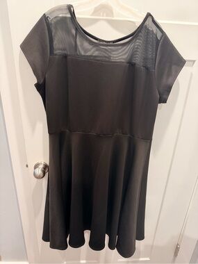 Pinc 2X Black Fit & Flare Dress Sheer Mesh Yoke Plus Size LBD